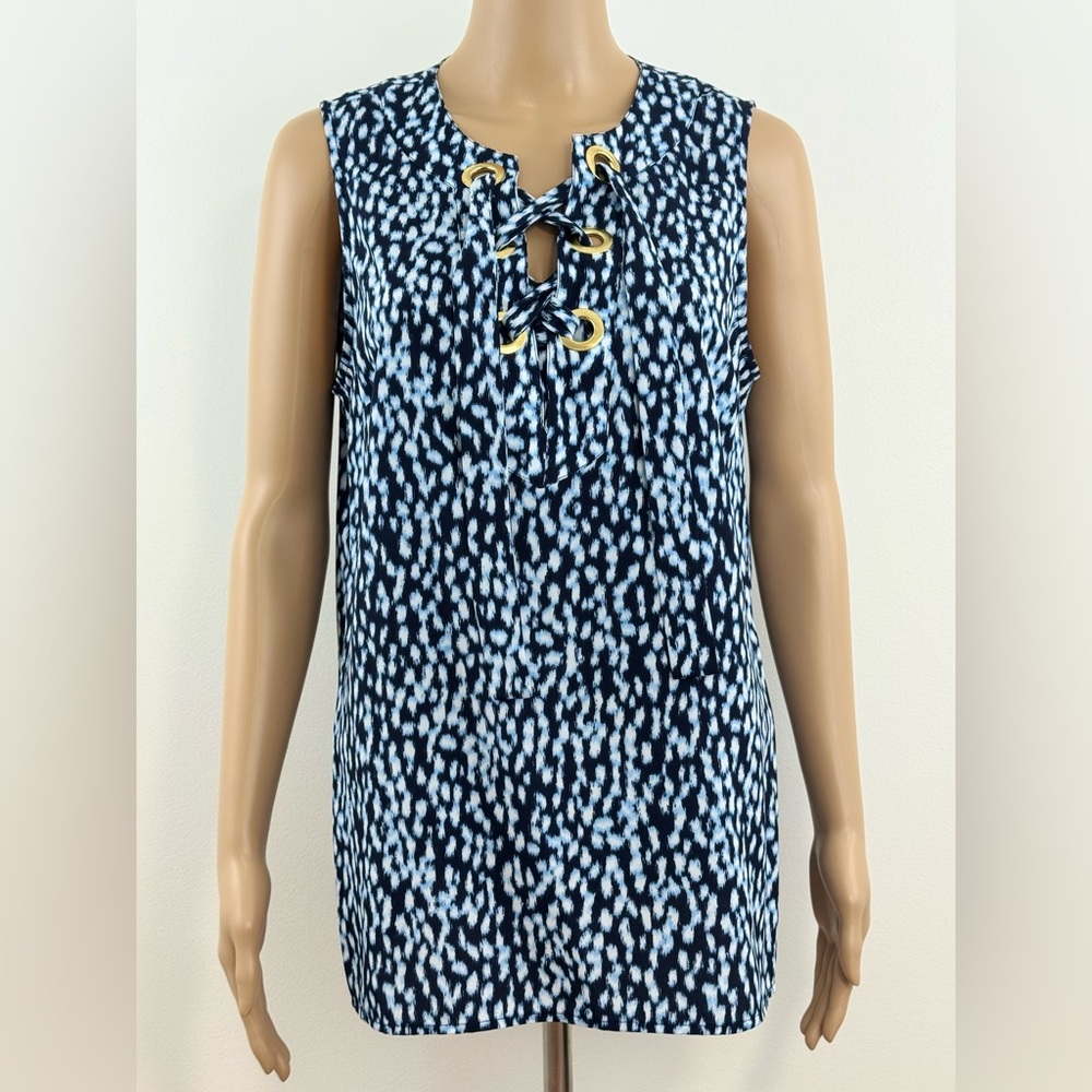 Michael Kors Sleeveless Tie Front, Patterned Colored Blouse, Women's Size Medium